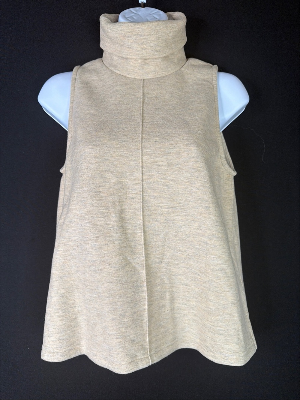 OGL Wool Blend Sleeveless Turtleneck Knit Top in Beige